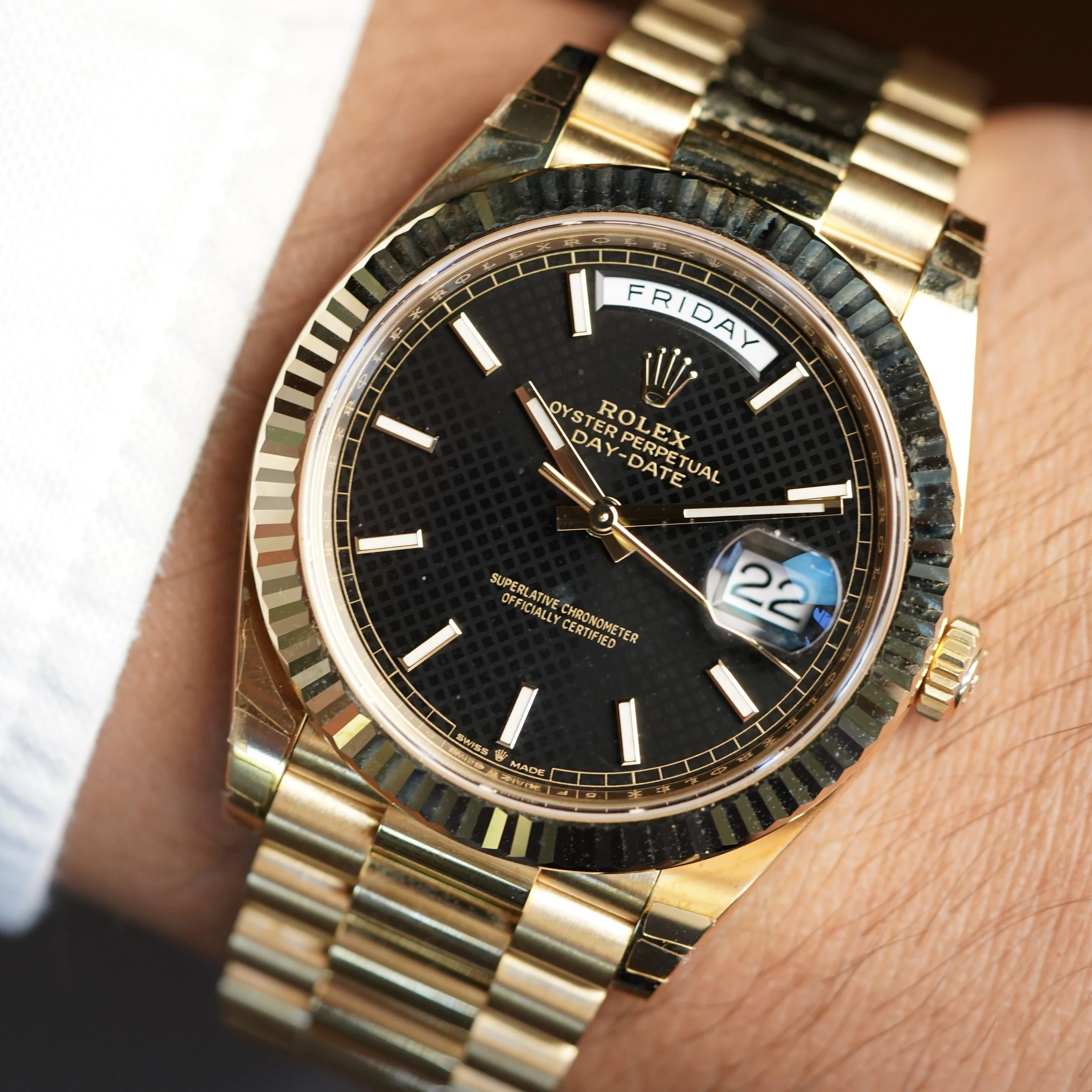 Rolex Day-Date Black Honeycomb 228238 in 18K YG Full Set Brand New